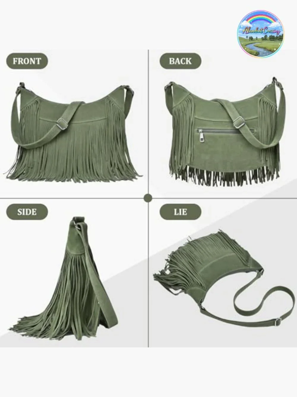 Vintage Suede Fringe Hobo Bag Crossbody Tassel Shoulder Purse